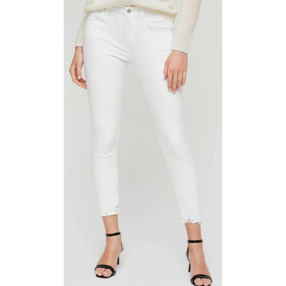 Agolde Denim - AGOLDE White Sophie Cropped Hi Rise Skinny Jeans